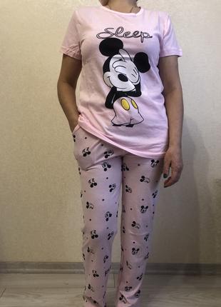 Пижама женская брюки и футболка Розовая Мышка 52-56р