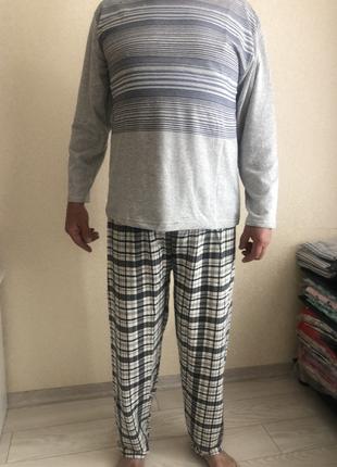 Мужская пижама Турция теплая серая полоска 54р
