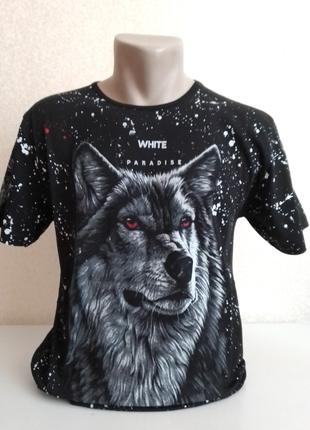 Мужская футболка черная Волк 48-50 размеры