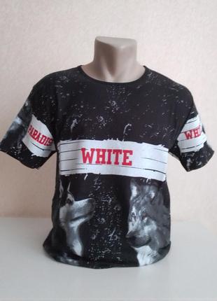 Подростковая футболка принт Волк WHITE для мальчика 12-18 лет