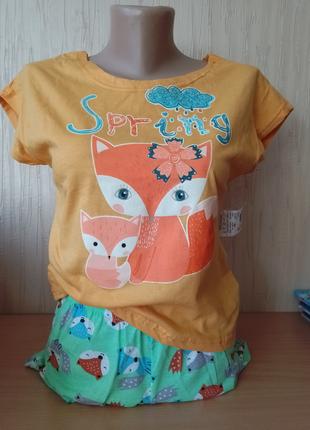 Пижама подростковая для девочки с шортами Лисичка 8-12 лет