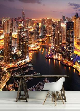 Фото обои 3D 368x254 см Небоскребы ночного города Дубаи (1671P...