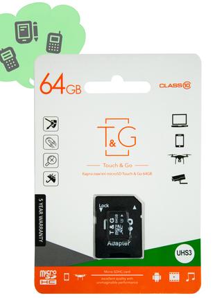 Карта памяти 64Гб MicroSDXC "T&G;" Черная, флешка Микро СД кар...