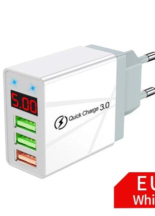 Сетевое зарядное устройство для быстрой зарядки USB 3 port LED...