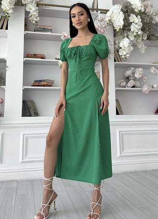 Элегантное летнее платье-миди зеленого цвета