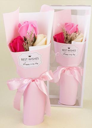 Букет роз из мыла BEST WISHES (розовый с малиновым)