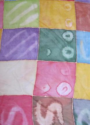 Шелковый платок, шелк 100%, ручная роспись батик ручной шов