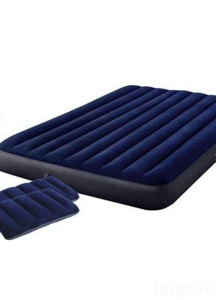 Матрас надувной велюровый с подушками и насосом, 152х203х25 см