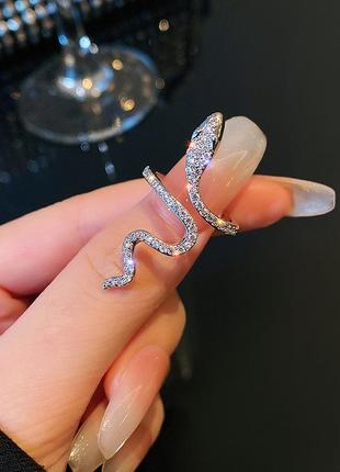 Кольцо змея кристаллы регулируемый размер колечко змейка