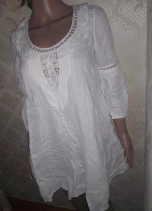 Легкое белое платье туника кружево