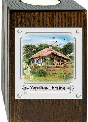 Подсвечник Украина "Дом с мальвами" металл/дерево 6*10 см Гран...