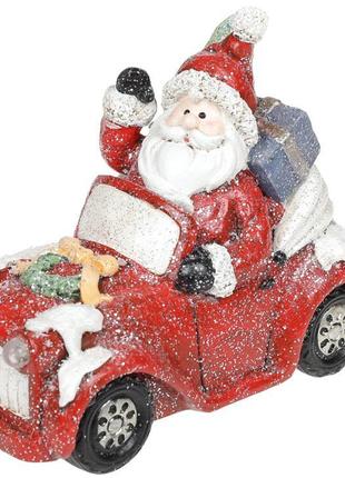 Декоративная статуэтка Санта на машине с LED-подсветкой 18 см....