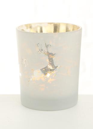 Подсвечник с оленем серебряное стекло h9см Гранд Презент 1016912