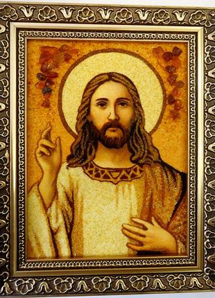 Ікона з бурштину Ісус Христос і-04 Господь Вседержитель (пара ...