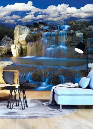 Фото шпалери 254x184 см 3Д Краєвид Природа Синій водоспад та б...