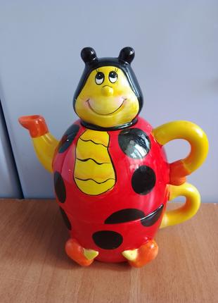 Набор чайник-заварник + чашка керамика, веселая пчелка