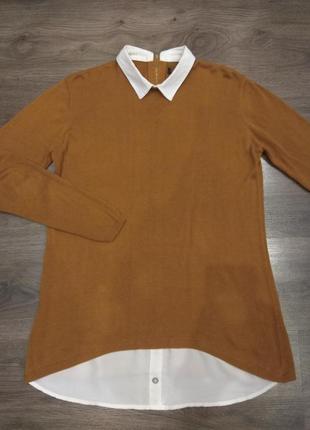 Удлиненный коттоновый свитер горчичного цвета