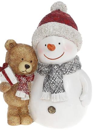 Декоративная статуэтка Снеговик с мишкой 19 см Гранд Презент 2...