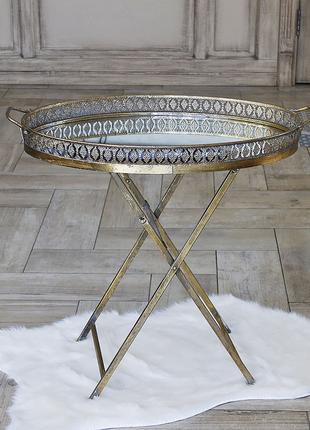 Кофейный столик-поднос из металла золотого цвета со стеклянной...