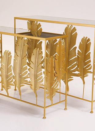Набор консольных столов с зеркальной столешницей Перо золотой ...