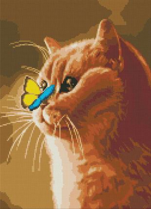 Набор Алмазная мозаика вышивка "Кошка и бабочка " котенок пуши...