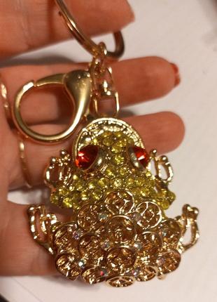 Брелок сувенир лягушка жаба с монеткой суперовый камни золотис...
