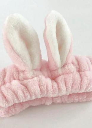 Повязка кролик для волос с ушками розовый