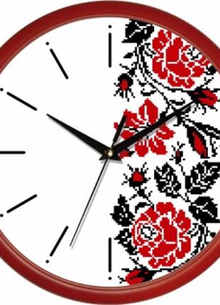 Часы настенные круглые Вышиванка цветы красные Classic