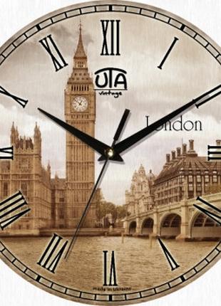 Годинник настінний із безшумним ходом круглі Лондон Vintage