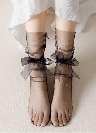 Носки черные фатин прозрачные сетка ажурные под туфли, босонож...