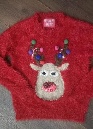 Новогодний свитер с оленем 7-8 лет 122-128 рост рождество новы...