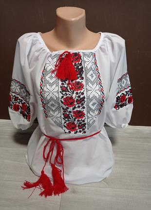 Женская белая блузка с вышивкой "Традиция" с рукавом 3/4 Украи...