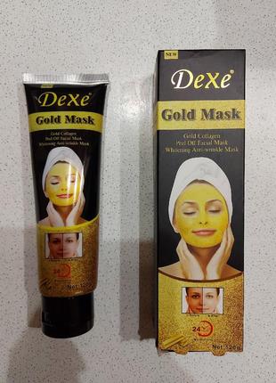 Золотая маска-плёнка с биозолотом и коллагеном для лица dexe g...