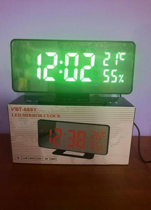 Зеркальные настольные LED часы VST-888Y + будильник + термомет...