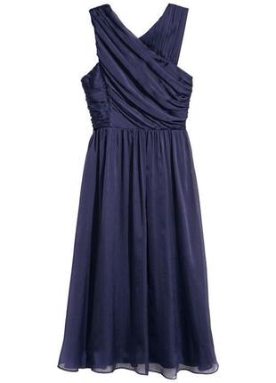 Изысканное темно синее шифоновое платье в длине миди h&amp;m