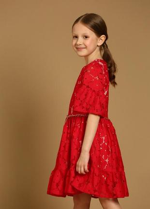 Детское нарядное красное гипюровое платье на выпускной размер ...