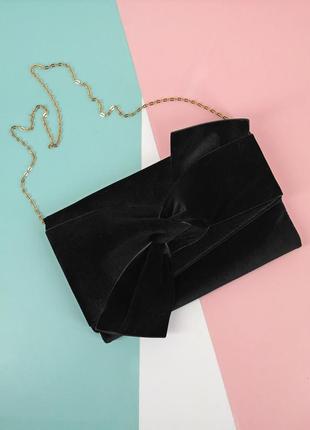 Брендовый чёрный велюровый клатч "primark" на цепочке.