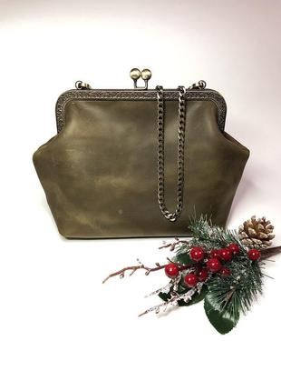Оливкова жіноча старовинна сумка ручної роботи