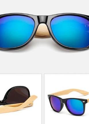 Солнцезащитные вайфареры с деревянными дужками чёрные очки с с...