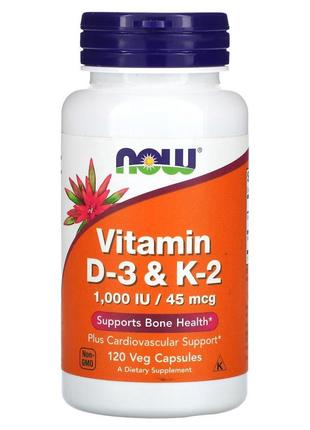 Вітаміни та мінерали NOW Vitamin D3 & K2, 120 вегакапсул