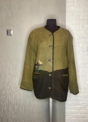 Кожаный австрийский пиджак жакет кардиган с аппликацией xxl 52...