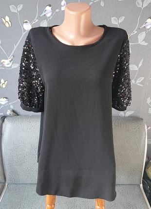 Красивая женская черная блуза рукава пуфы р.44 /46/48 блузка ф...