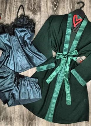 Легкий комплект домашней одежды шифоновый халат с пижамой 42-44