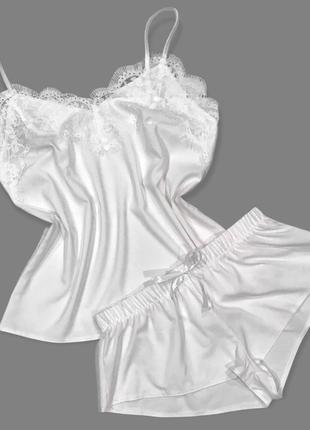 Пижама майка с кружевом и шорты белого цвета. 42-48 размеры