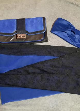 Стильный женский клатч черно синий, сумка женская
