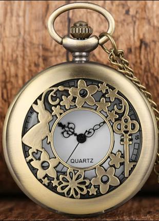 Карманные часы на цепочке Алиса в стране чудес Кролик