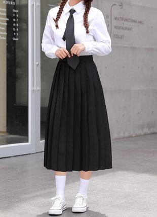 Черная юбка длинная однотонная макси юбка со складками высокая...