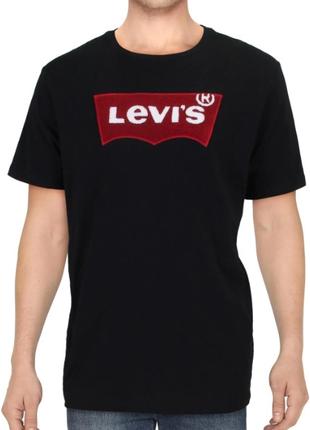 1, Черная хлопковая мужская футболка с принтом Levis Левис Раз...