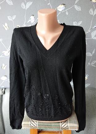 Женская черная кофта с бисером шерсть р.42/44 джемпер пуловер