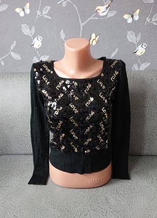 Красивая черная кофта с сердечками р.42/44 джемпер пуловер